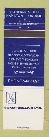 Matchbook Cover - Bond Collins Hamilton ON bearings seals transmission