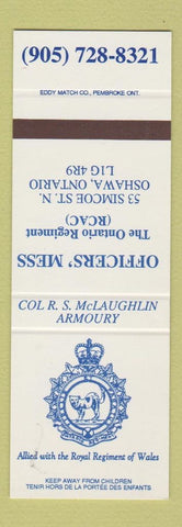 Matchbook Cover - Col RS McLaughlin Armoury Oshawa ON Canada Military SAMPLE