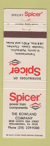 Matchbook Cover - Spicer Power Train Transmission Philadelphia PA Rowland