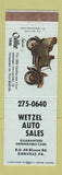 Matchbook Cover - Wetzel Auto Sales Danville PA WEAR