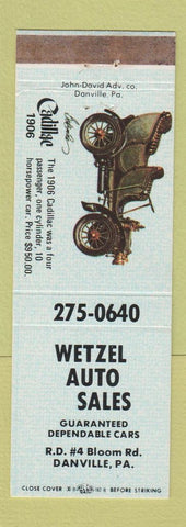 Matchbook Cover - Wetzel Auto Sales Danville PA WEAR