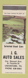 Matchbook Cover - JG Auto Sales Uniontown PA