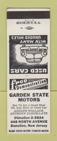 Matchbook Cover - Garden State Motors Dunellen NJ
