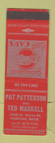 Matchbook Cover - Pat Patterson Ted Mackell Used Cars Pontiac MI