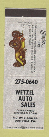 Matchbook Cover - Wetzel Auto Sales Danville PA