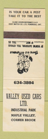 Matchbook Cover - Valley Used Cars Maple Valley Corner Brook NF NL