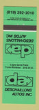 Matchbook Cover - Deschaillons Autos Trois Rivieres QC cars NEON GREEN