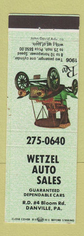 Matchbook Cover - Wetzel Auto Sales Danville PA