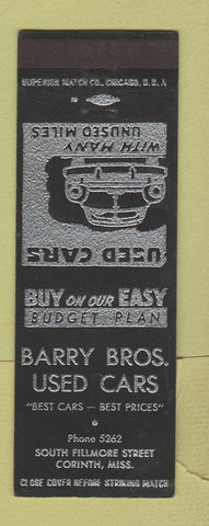 Matchbook Cover - Barry Bros Used Cars Corinth MS