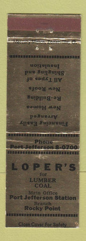 Matchbook Cover - Loper's Lumber Coal Port Jefferson Station Rocky Point NY