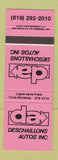 Matchbook Cover - Deschaillons Autos Trois Rivieres QC cars NEON PINK