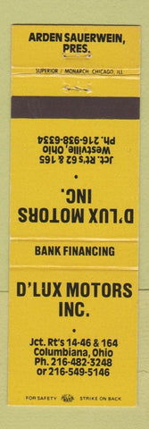Matchbook Cover - D'Lux Motors Used Cars Columbiana OH #2