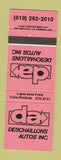 Matchbook Cover - Deschaillons Autos Trois Rivieres QC cars NEON  RED