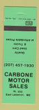 Matchbook Cover - Carbone Motors Sales East Lebanon ME NEON GREEN