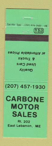 Matchbook Cover - Carbone Motors Sales East Lebanon ME NEON GREEN