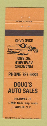 Matchbook Cover - Doug's Auto Sales Ladson SC ORANGE