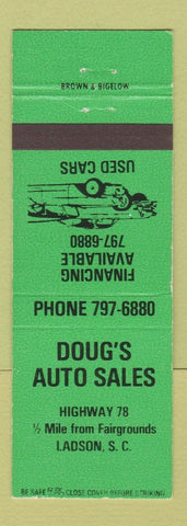 Matchbook Cover - Doug's Auto Sales Ladson SC GREEN
