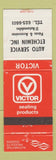Matchbook Cover - Victor Sealing Products Auto Parts Etchemin QC