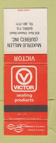 Matchbook Cover - Victor Sealing Products Auto Parts Quebec QC McKErlie