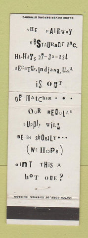 Matchbook Cover - Fairway Restaurant Decatur IN