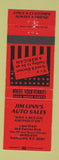 Matchbook Cover - Jim Linn's Auto Sales Kannapolis NC RED