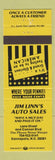 Matchbook Cover - Jim Linn's Auto Sales Kannapolis NC YELLOW