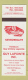 Matchbook Cover - Guy Lapointe Inc Used Cars Bell QC