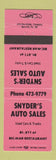 Matchbook Cover - Snyder's Auto Sales SALMON