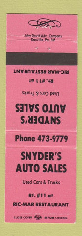 Matchbook Cover - Snyder's Auto Sales SALMON