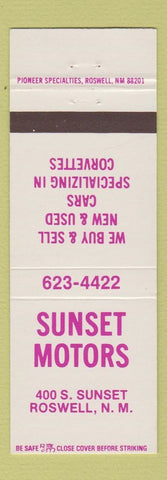 Matchbook Cover - Sunset Motors Roswell NM Corvette new used cars