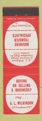 Matchbook Cover - AL Wilkinson London UK Business Transfer Sales