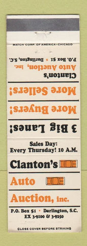 Matchbook Cover - Clanton's Auto Auction Darlington SC