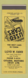 Matchbook Cover - Lloyd Fader Used Cars Halifax NS