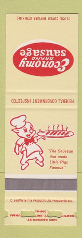 Matchbook Cover - Economy Brand Sausage Burnaby? BC SAMPLE pig