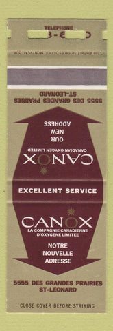 Matchbook Cover - Canox St Leonard QC Oxygen SAMPLE
