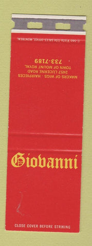 Matchbook Cover - Giovanni Hairpieces Wigs Toupees Mount Royal QC SAMPLE