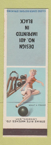 Matchbook Cover - Strike Rite Matches London ON Bowling Pinup SAMPLE