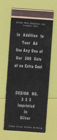 Matchbook Cover - Strike Rite Matches Design 333 BLACK SAMPLE Canada