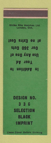 Matchbook Cover - Strike Rite Matches Design 336 GREEN SAMPLE Canada
