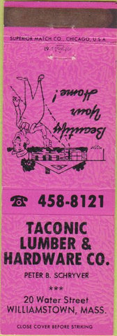 Matchbook Cover - Taconic Lumber Williamstown MA pink