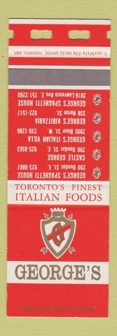 Matchbook Cover - George's Italian Restaurant Toronto ON SAMPLE