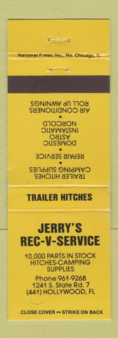 Matchbook Cover - Jerry's RV Service Hollywood FL