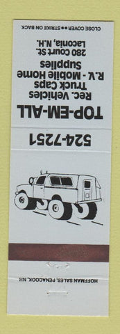 Matchbook Cover - Top Em All RV Truck Caps Mobile Homes Laconia NH BLUE