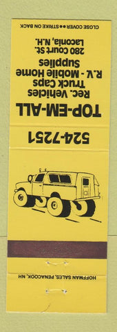 Matchbook Cover - Top Em All RV Truck Caps Mobile Homes Laconia NH YELLOW