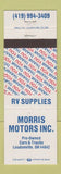 Matchbook Cover - Morris Motors RV Supplies Loudonville OH