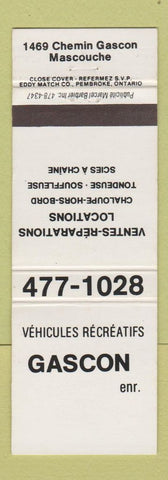 Matchbook Cover - RV's Gascon Mascouche QC