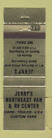 Matchbook Cover - Jerry's NE Van RV Center Pottsville PA