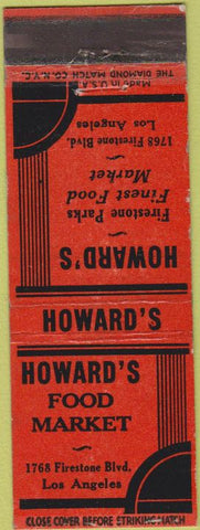 Matchbook Cover - Howard's Food Market Los Angeles CA