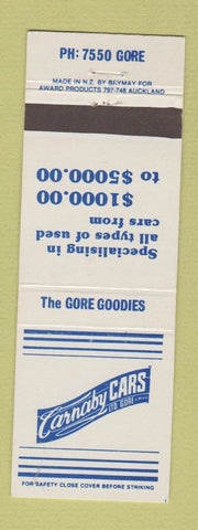 Matchbook Cover - Carnaby Cars New Zealand