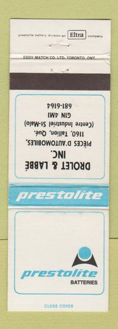 Matchbook Cover - Prestolite Auto Batteries Drolet & Labbe Tallion QC WEAR